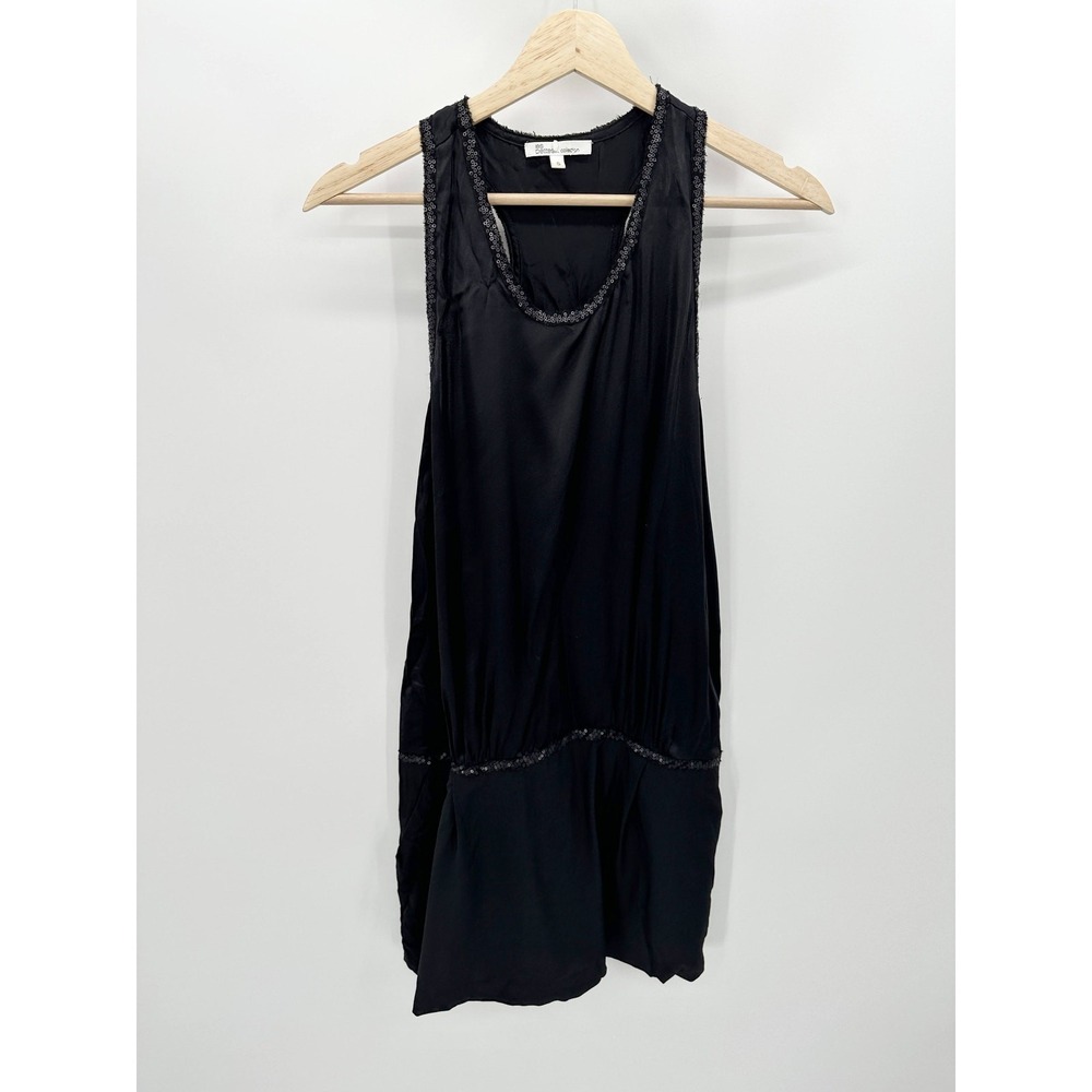 Les Petites Collection Black 100% Silk Sequin Trim Racerback Mini Dress Small